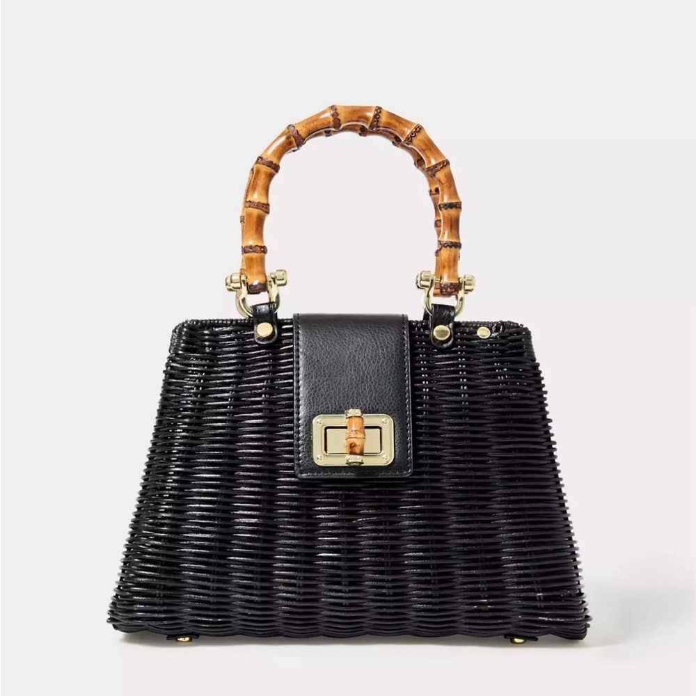 Lilly Pulitzer Leena Bag Black Woven Satchel with Bamboo Accent